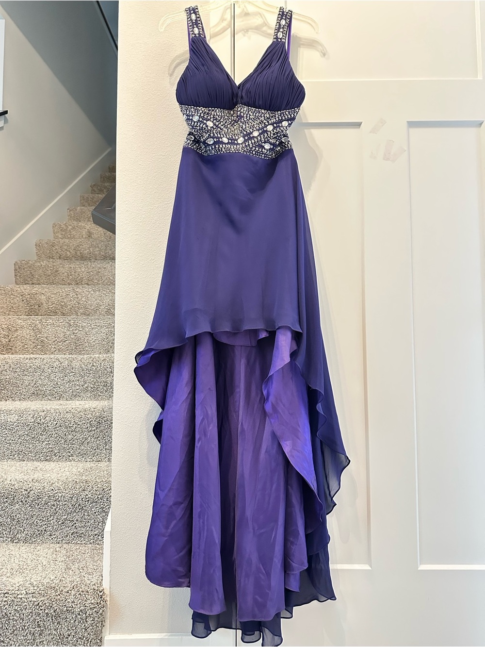 Fiesta Purple High-Low Formal Prom Event Dress with Beaded Waist size M